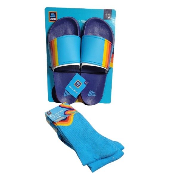 ALDI Shoes 223 Aldi Gear Slides 2 Pair Crew Socks Mens Size 0